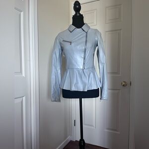 Danier Grey Leather Jacket Peplum Design
